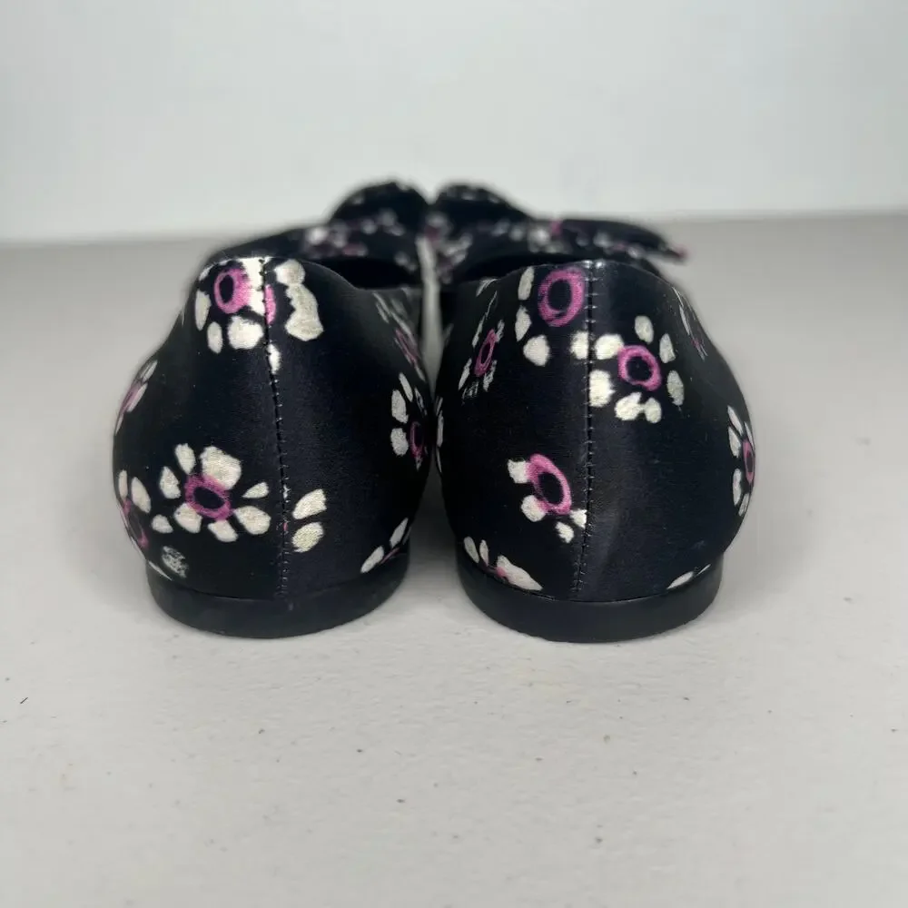 Tory Burch Black Rosalind Bow Floral Pointed Ballet Flats Size 5